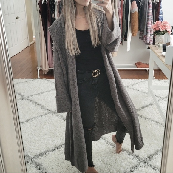 Soft Surroundings Telluride Topper Cardigan Gray Knit Sweater Coat Long Line L - Picture 1 of 14
